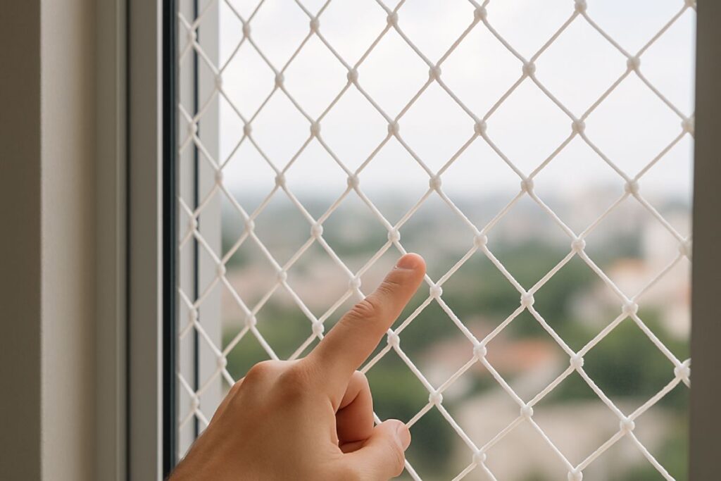 Tela e rede de proteção para janela.